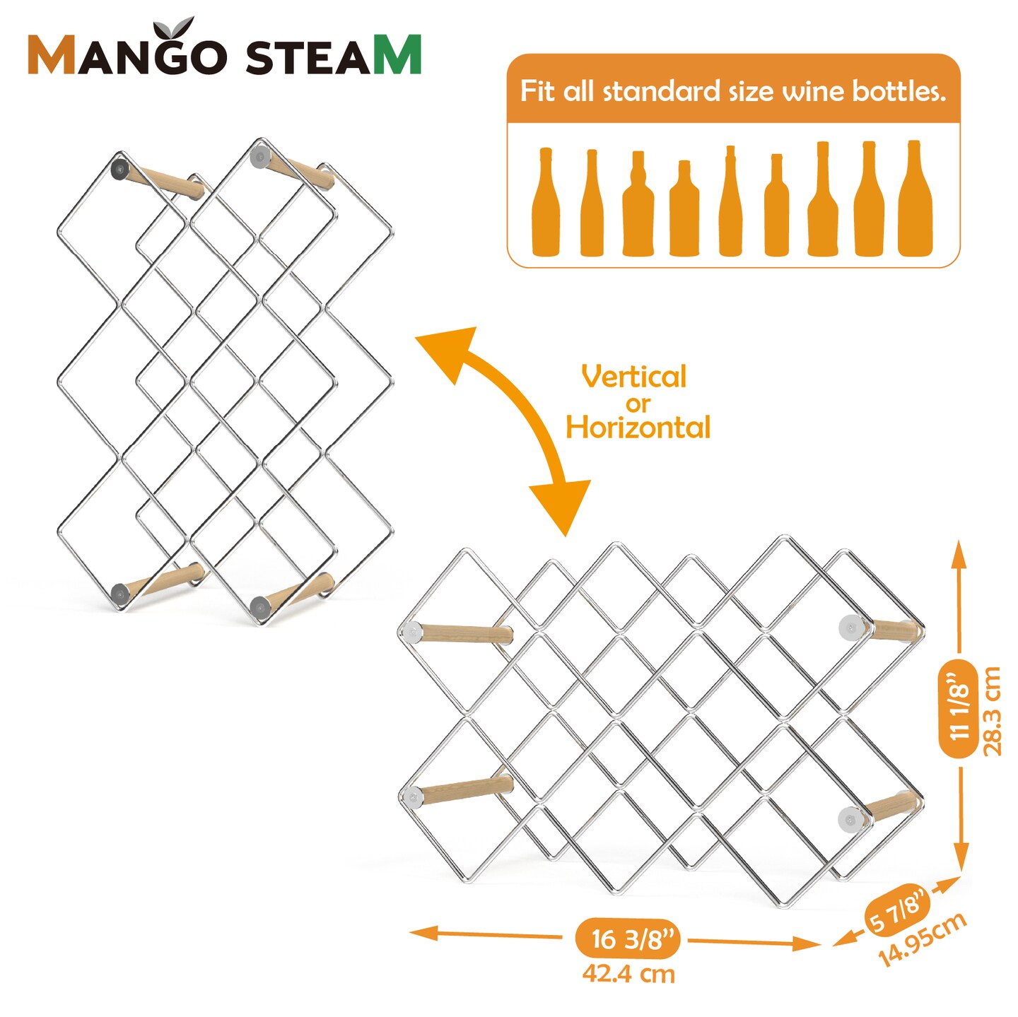 Mango Steam Modern Geometric 10-Bottle Wood & Metal Wine Rack