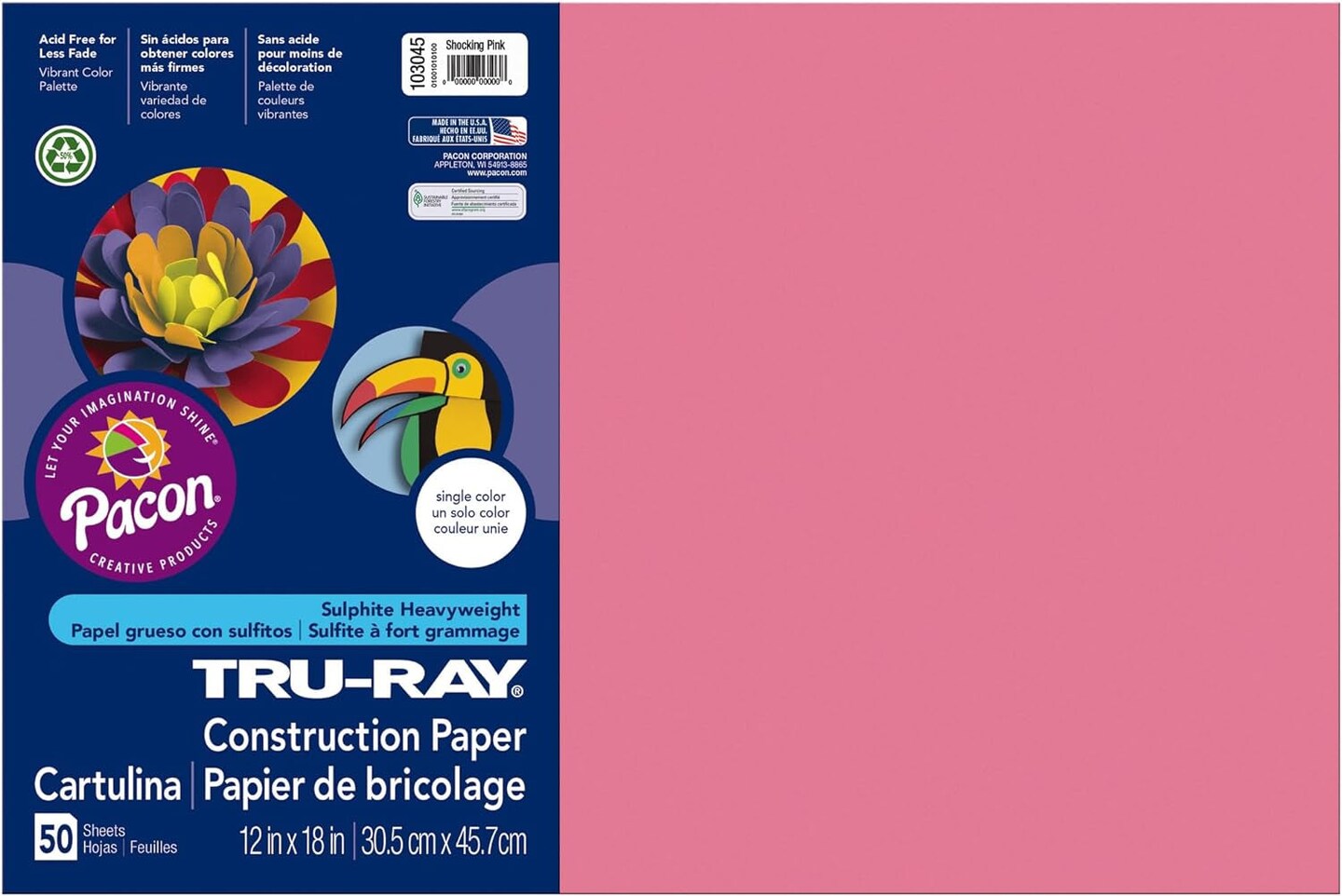 &#xAE; Construction Paper, 50% Recycled, 12&#x22; X 18&#x22;, Shocking Pink, Pack of 50