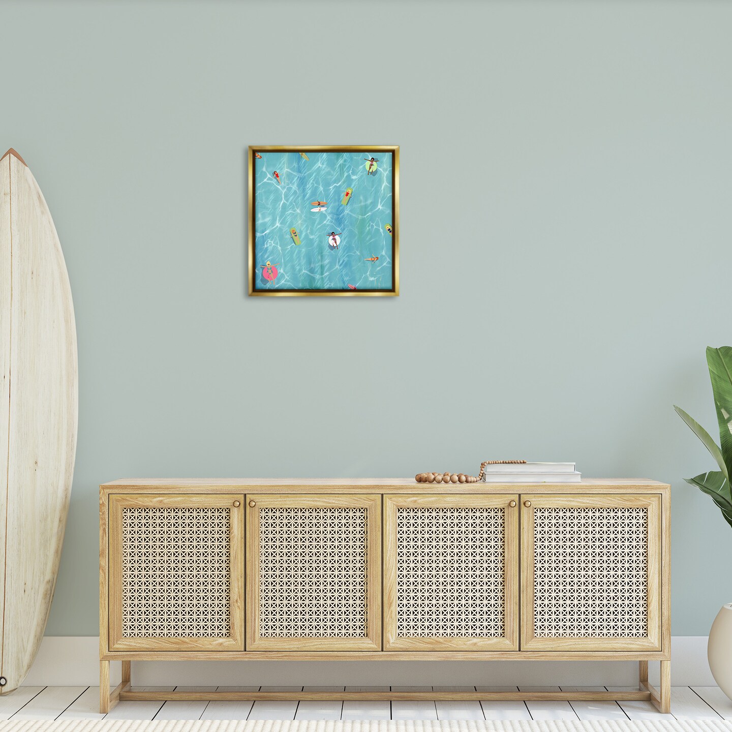 Stupell Industries Swimming Aerial Summer View Framed Floater Canvas Wall Art