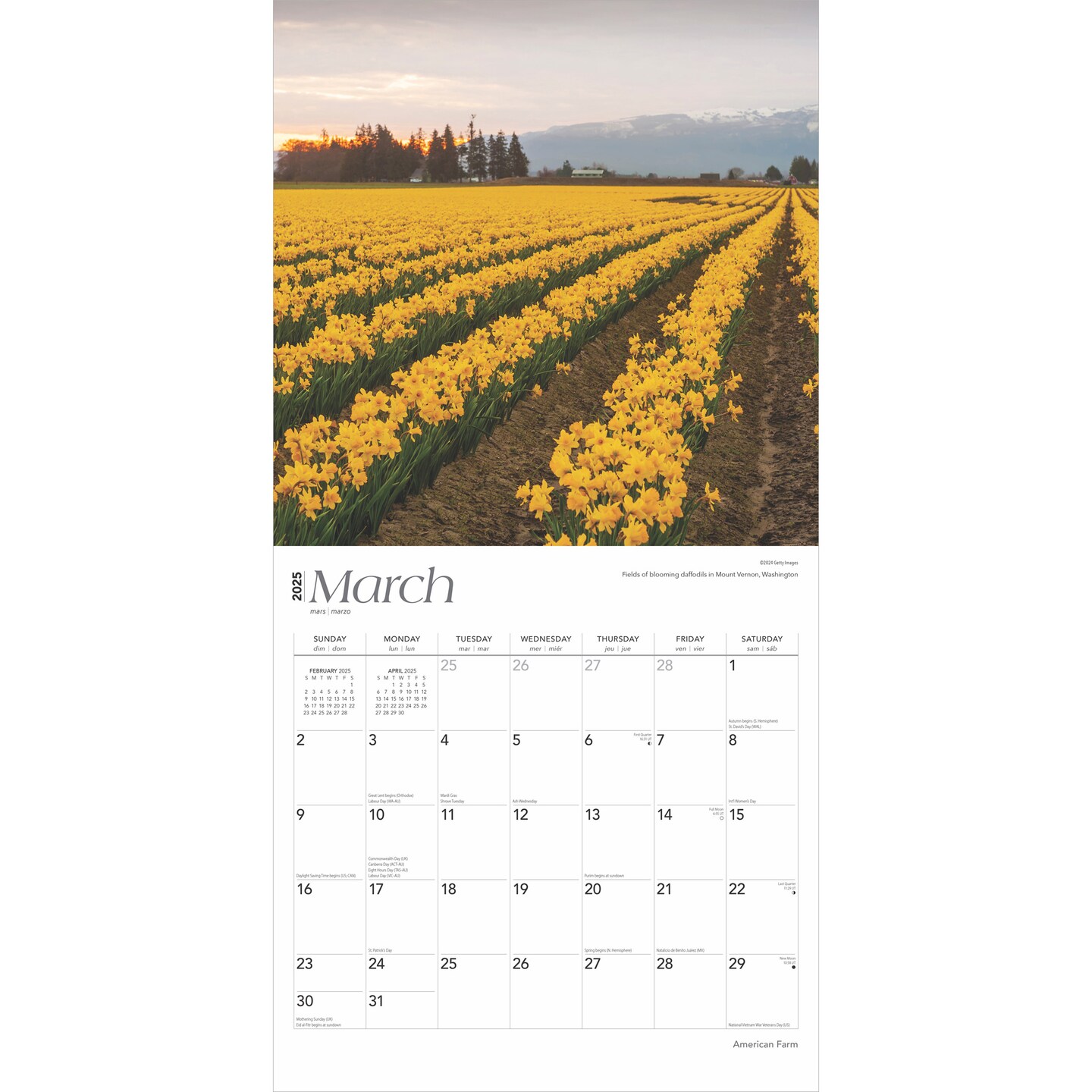American Farm | 2025 12 x 24 Inch Monthly Square Wall Calendar | Plastic-Free | BrownTrout | USA United States Scenic Rural