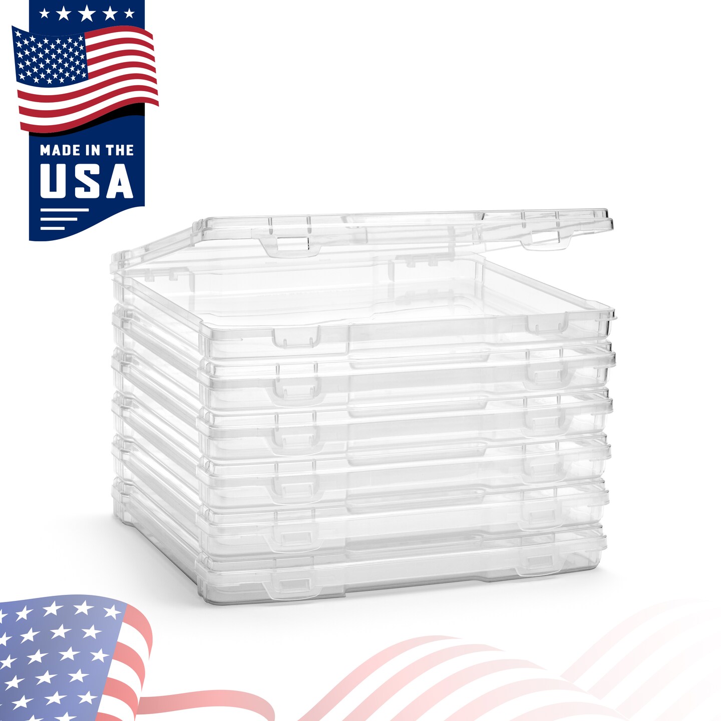 Sorbus Set of 6 Thin Clear Stackable Portable Project Case Fits 12&#x22;x12&#x22; - Snap-Tight Closure, Ideal for Board Games, Crafts, and Office Supplies