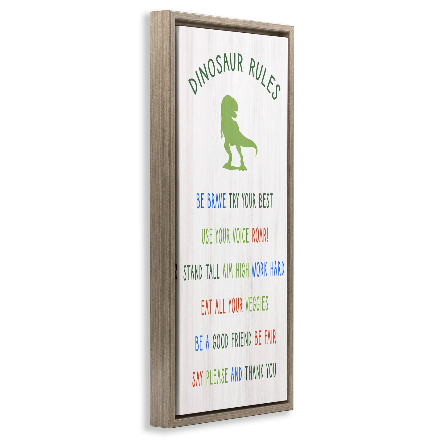 Stupell Industries Dinosaur Rules Kids List Framed Floater Canvas Wall Art