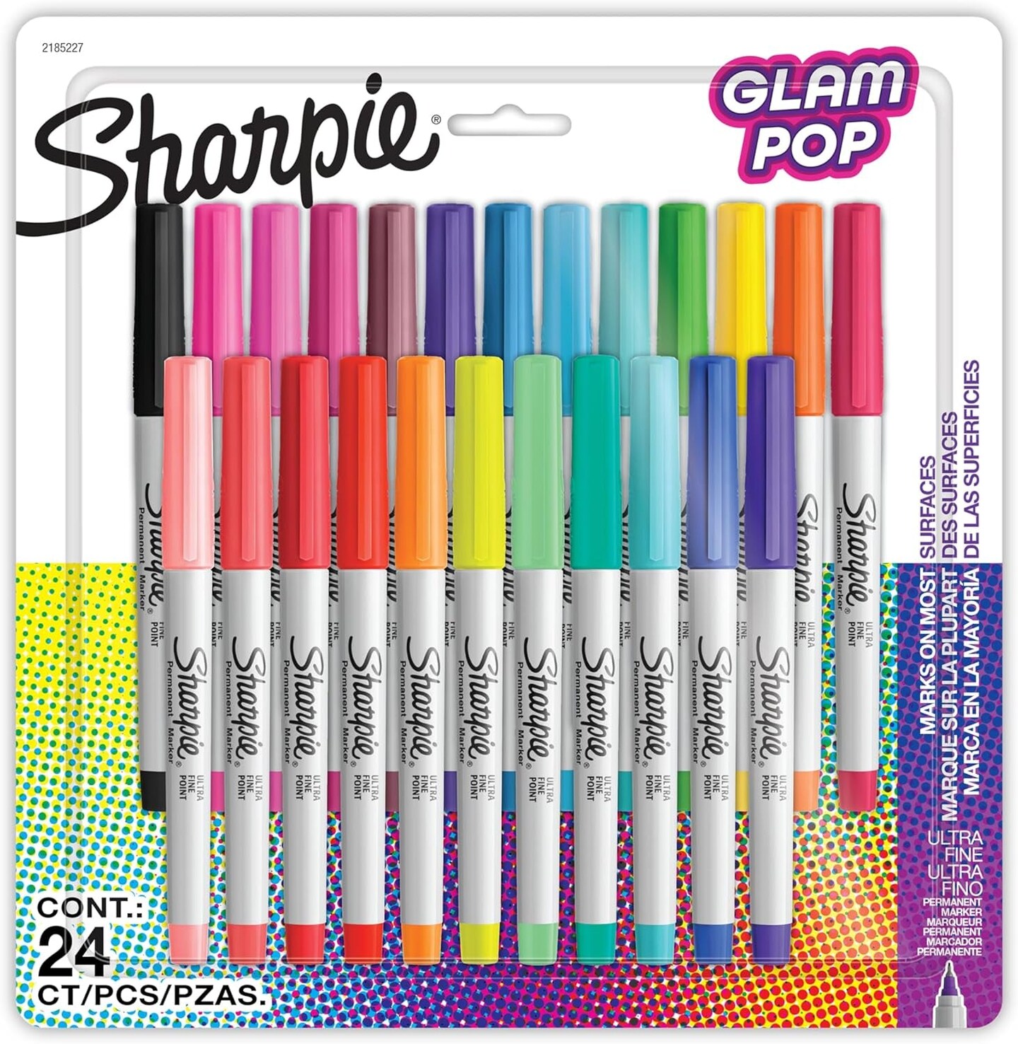 Glam Pop Permanent Markers, Ultra Fine Point, Assorted Colors, Resilient Ink, 24 Count