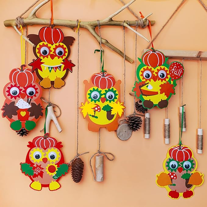 36 sets of fall craft kits. Fall Kids' Crafts DIY Fall Owl Ornament Decorations Art Sets Pumpkins Autumn Leaf Foam Stickers Googly Eyes for Kids Party: Thanksgiving, Halloween, and Classroom Activities