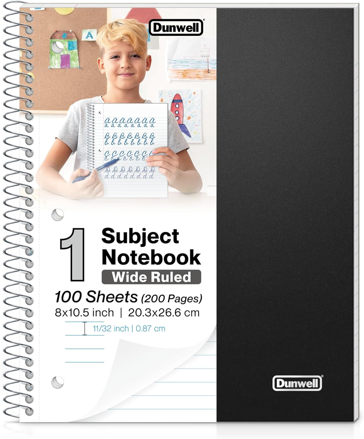 1-Subject Notebook, Wide Ruled Notebook, Blue Plastic Cover, 100 Sheets (200 Pages) 8X10.5 3-Hole Easy Tear-Off Pages, Single Subject Spiral Note Book for Kid, School Notebook