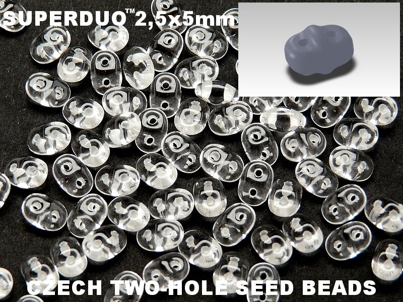 Superduo, Crystal - White-Lined, SD0003-44802, 8 grams