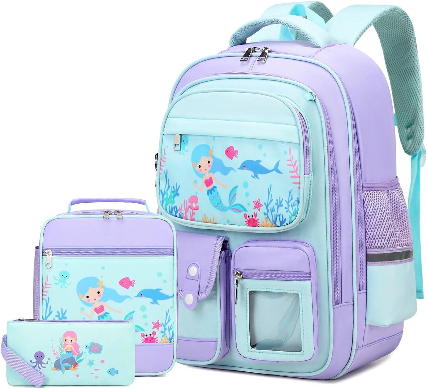 3PCS School Backpack for Girls Kids Backpack for Girls with Lunch Box Pencil Case Cute Kawaii Mermaid Backpack for Girls Schoolbag Bookbag for Kindergarten Elementary Middle High School Michaels