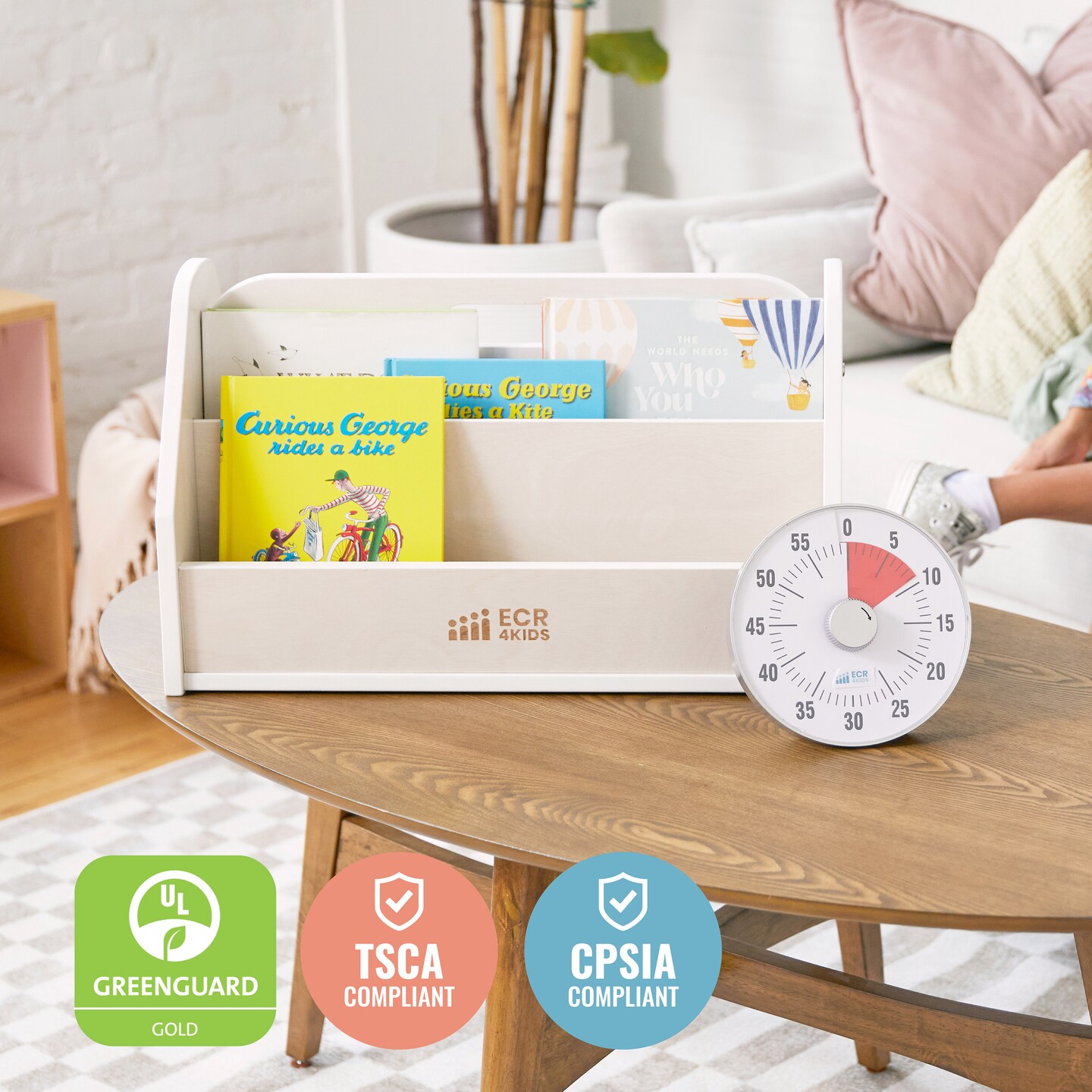Double-Sided Book Caddy with Countdown Timer, Portable Library