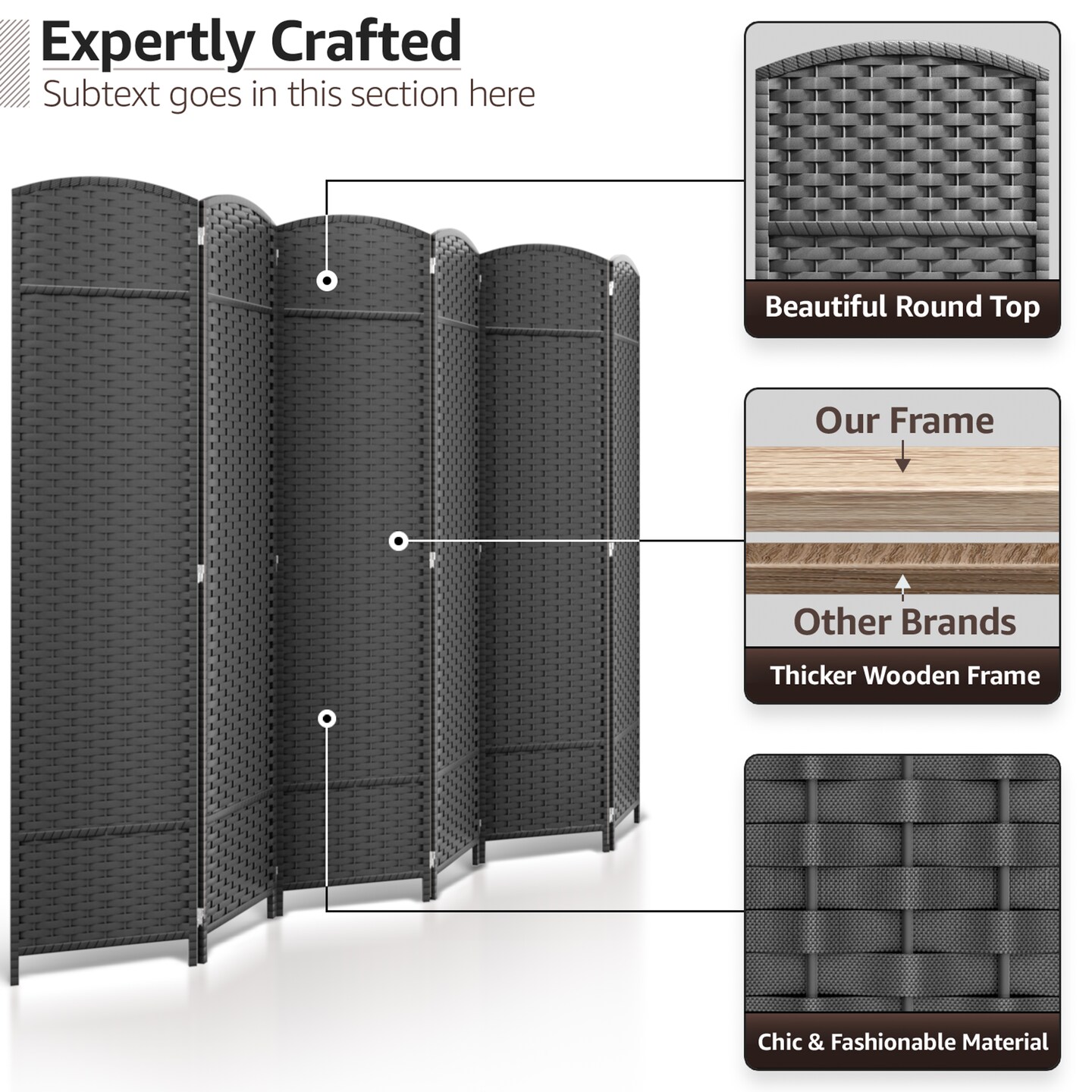 Sorbus 6 Panel Room Divider 6 ft. Tall - Privacy Screen, Extra Wide Double Hinged Panels, Mesh Hand-Woven Design