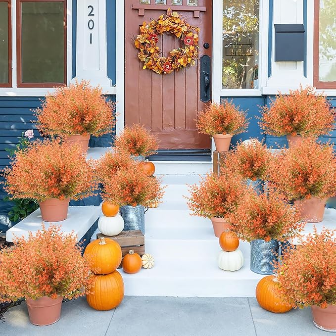 6 Bundles of Artificial Fall Flowers No Fade Faux Autumn Plants, Fake Indoor Outdoor Greenery Fall Decor for Home Thanksgiving Christmas Wedding Party Garden Fireplace D&#xE9;cor (Autumn).