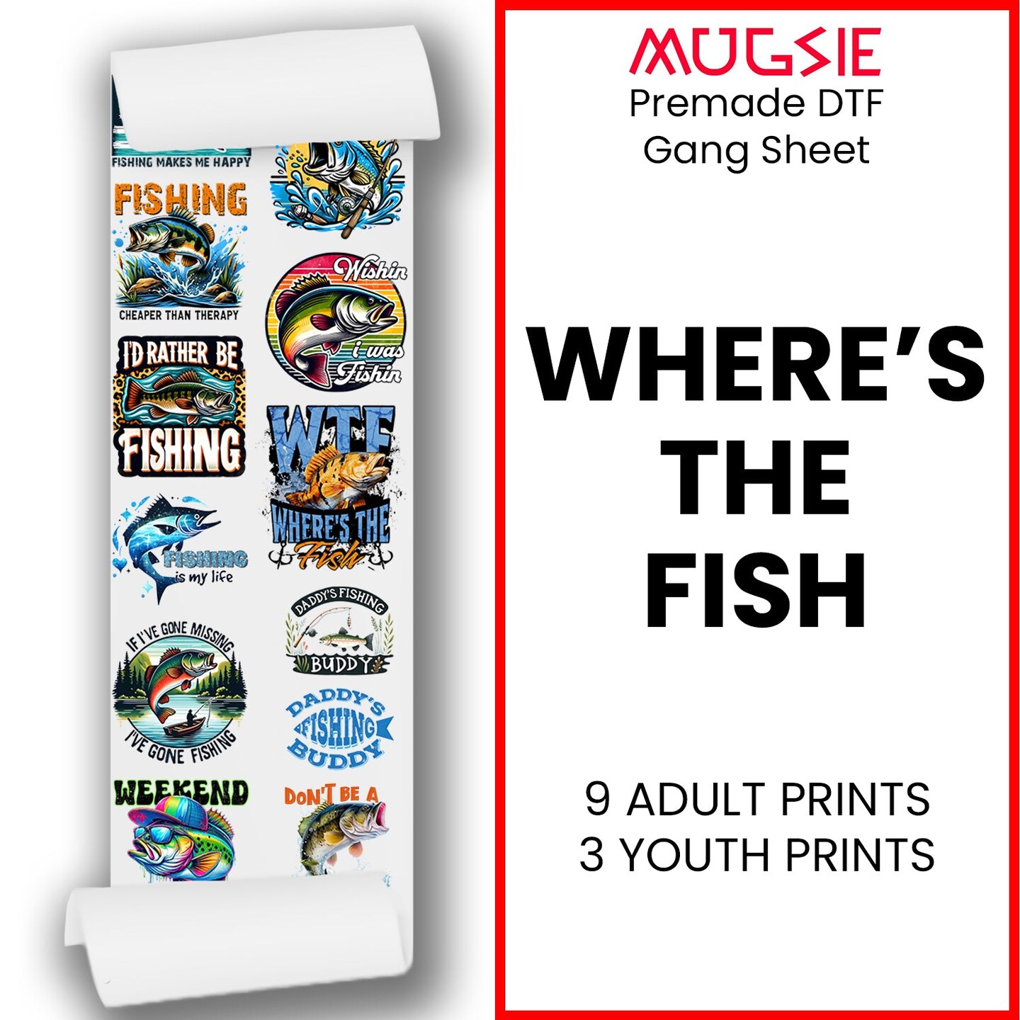 Where's The Fish DTF Transfer Gang Sheets - 22x60 Direct-to-Film