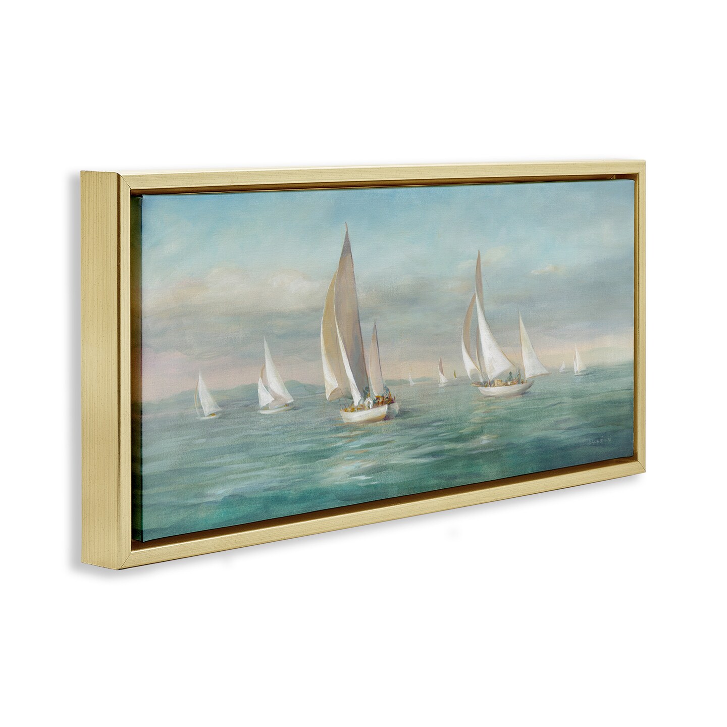 Stupell Industries Sailboat Fleet Ocean Waves Framed Floater Canvas Wall Art