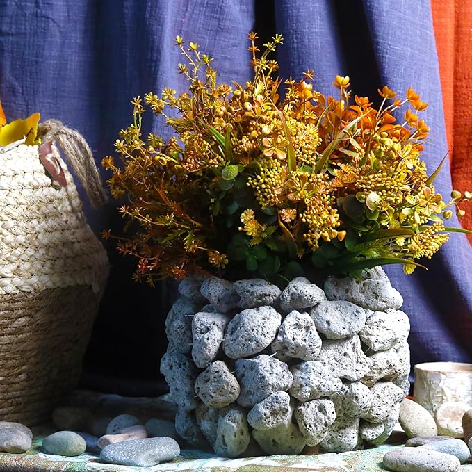 6 Bundles of Artificial Fall Flowers and Autumn Decoration Leaves Greenery Shrubs for Thanksgiving: Home Kitchen Room Farmhouse Floral Arrangements Indoor/Outdoor Wedding Party Fireplace Fall Mixed Colors