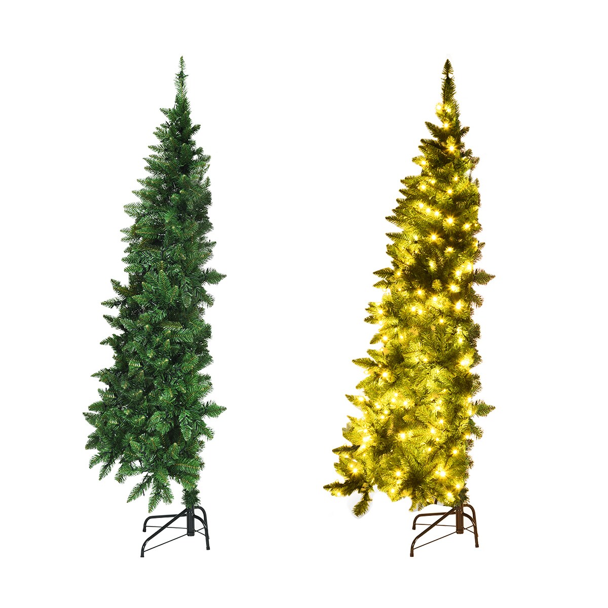 5Ft Led PreLit Half Christmas Tree Pvc Artificial Tree W/ 8 Flash