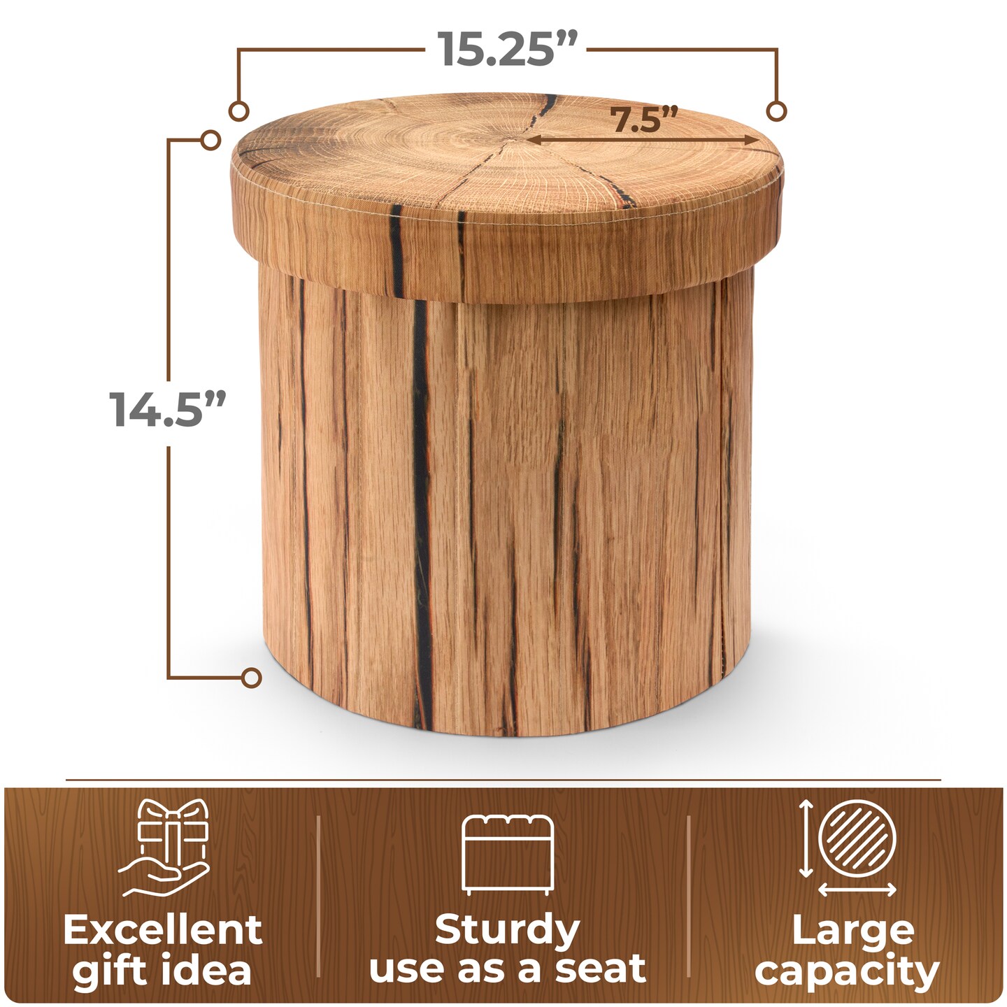 Sorbus Tree Stump Stool,  15-Inch Storage Ottoman, Fake Tree Stumps Footstool