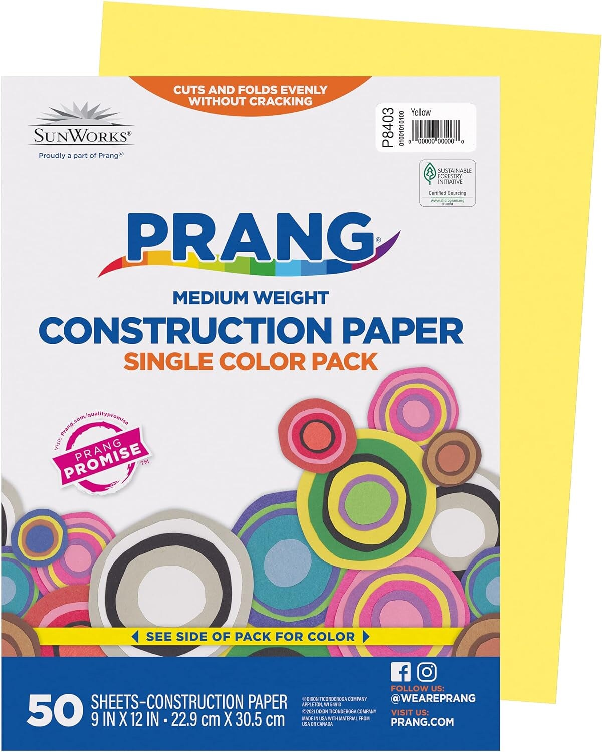 Prang (Formerly Sunworks) Construction Paper, Yellow, 9&#x22; X 12&#x22;, 50 Sheets