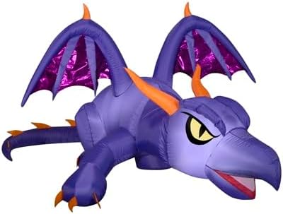 8.5&#x27; Gemmy Airblown Inflatable Halloween Animated Mixed Media Purple &#x26; Oragne Dragon w/ Turning Head Yard Decoration 225888