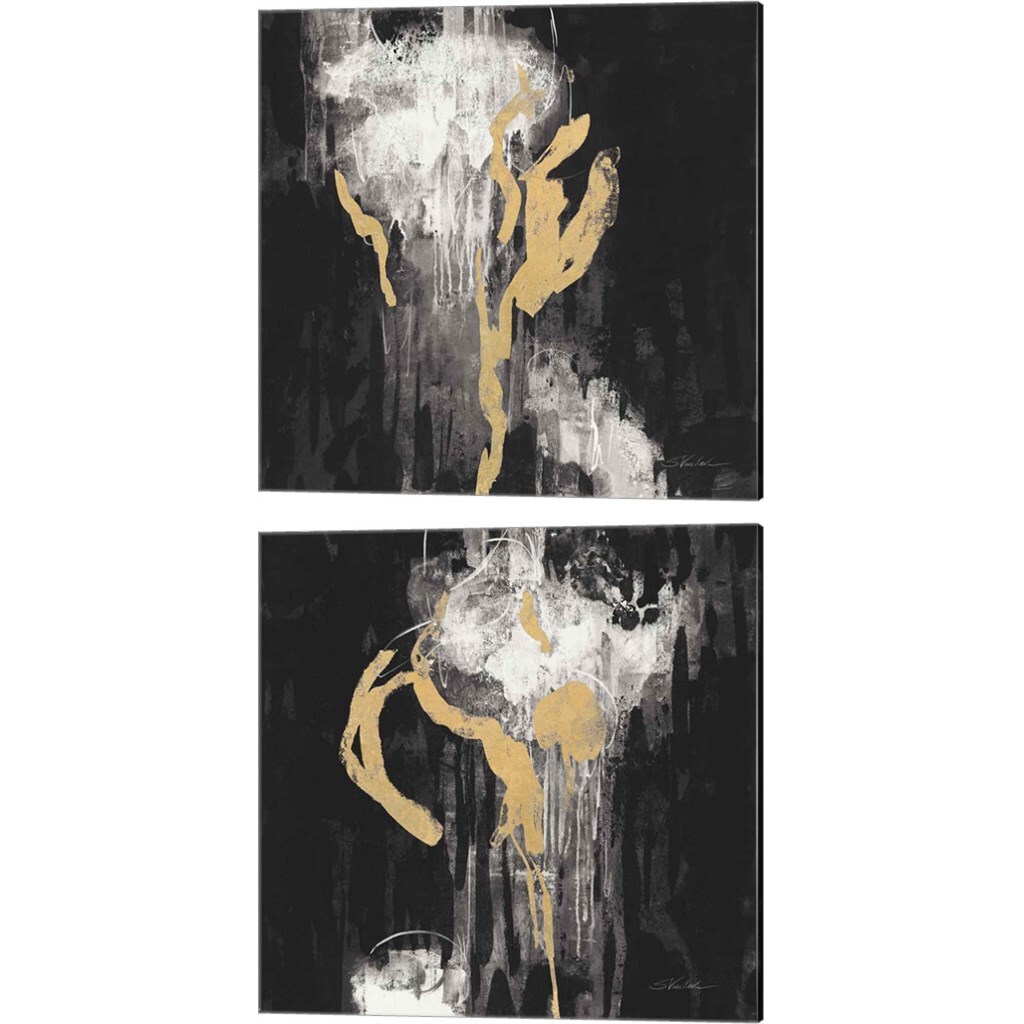 Golden Rain BW by Silvia Vassileva 14" x 14" Canvas Wall Art (Set of 2)