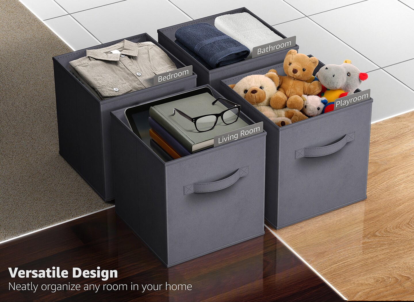 Sorbus Fabric Storage Cubes, Large 13 Inch Storage Bins, Foldable Cube Baskets with Handle, 1-Pc Neutrals