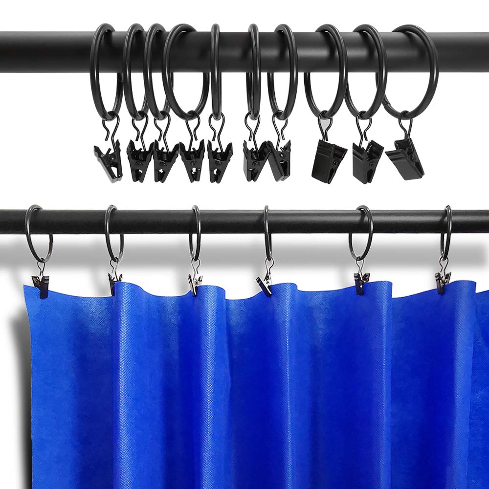 40 Pack Metal Curtain Rings with Clips, Drapery Clips Hooks, Decorative Curtain Rod Clips 1.5 in Interior Diameter, Vintage Black