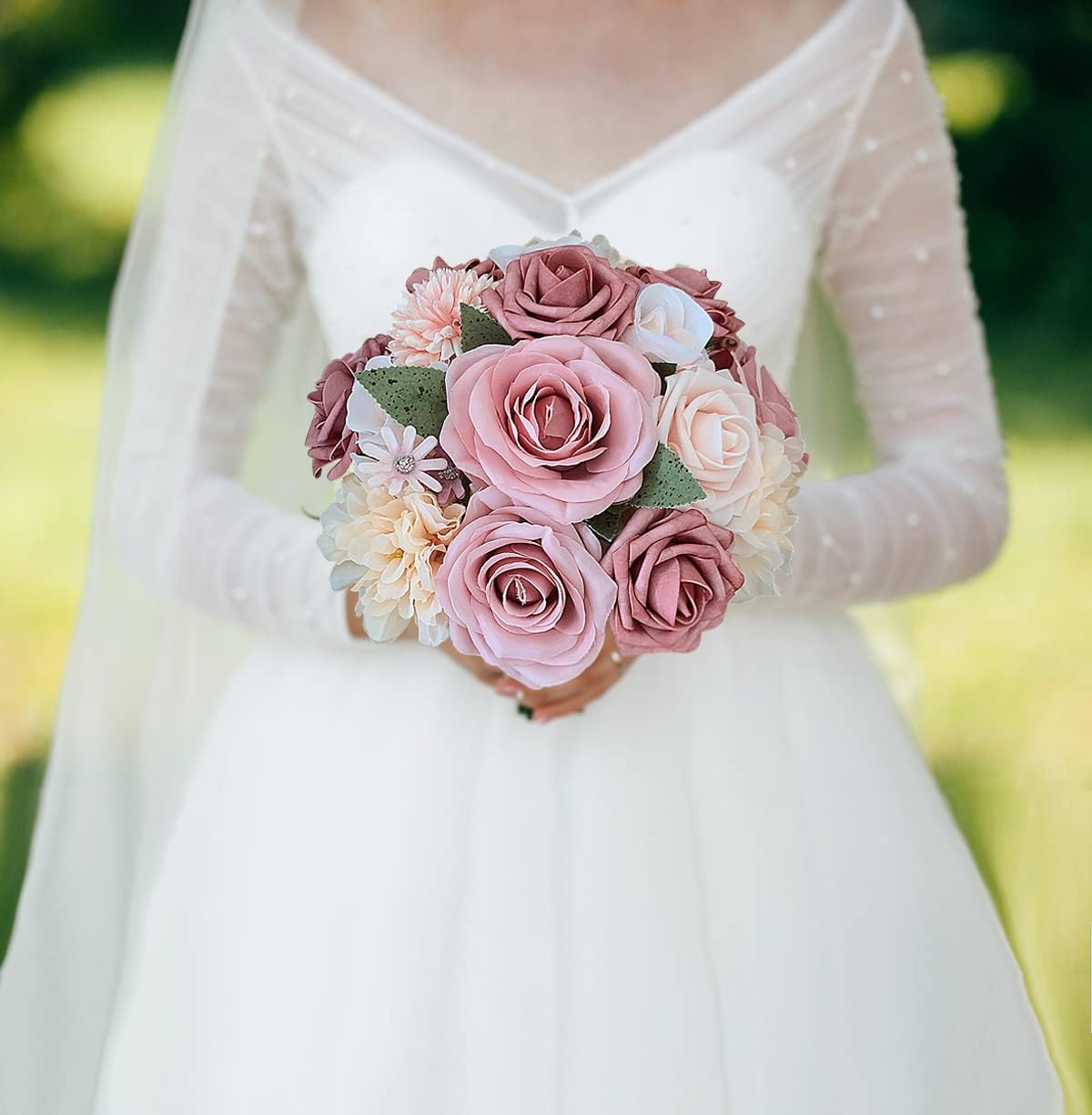 Roses Artificial Flowers Pink Bouquets Box Set for DIY Bridal Wedding Shower Decorations Fake Floral Arrangements for Party Table Centerpieces Home Decor Indoor Outdoor Dusty Blush