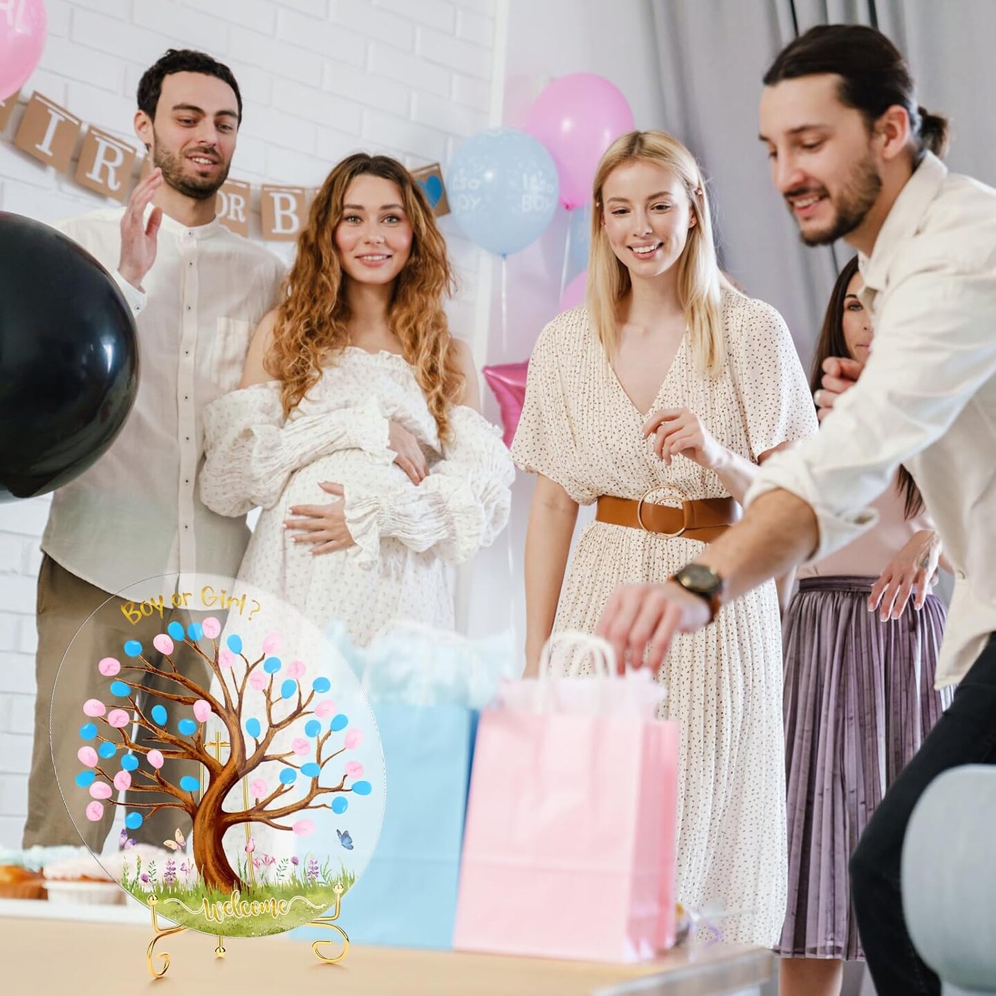 Gender Reveal Fingerprint Tree Boy or Girl Party Ideas Baby Shower Guest Book Party Game Gender Reveal Party Supplies for Baby Shower He or She Party Keepsake (Tree)