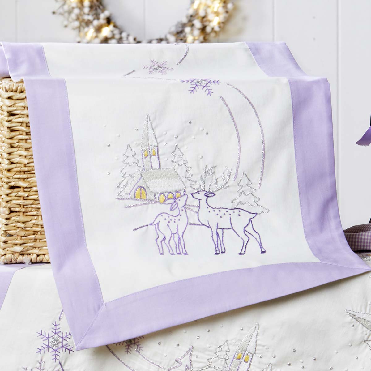 Herrschners Wintervillage Purple Table Runner Stamped Embroidery Kit
