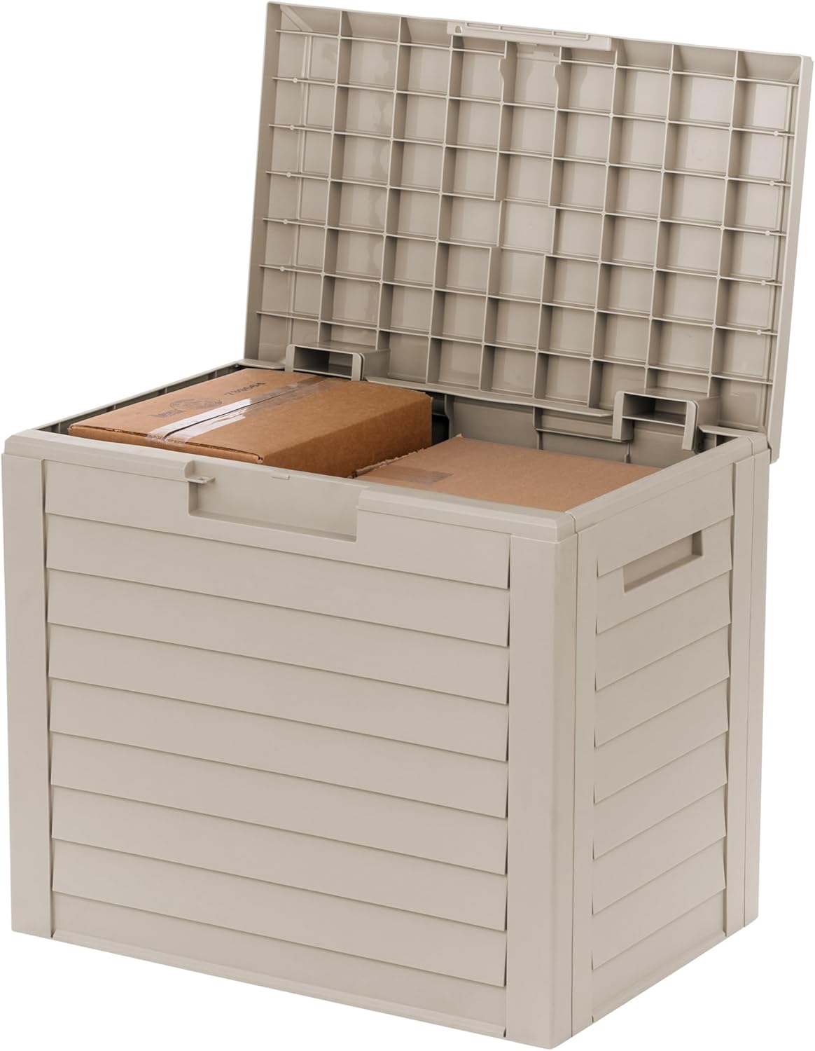 IRIS USA 35-Gallon Outdoor Deck Storage Box, Lockable & UV-Protected, Weather-Resistant Patio Storage for Cushions, Beige
