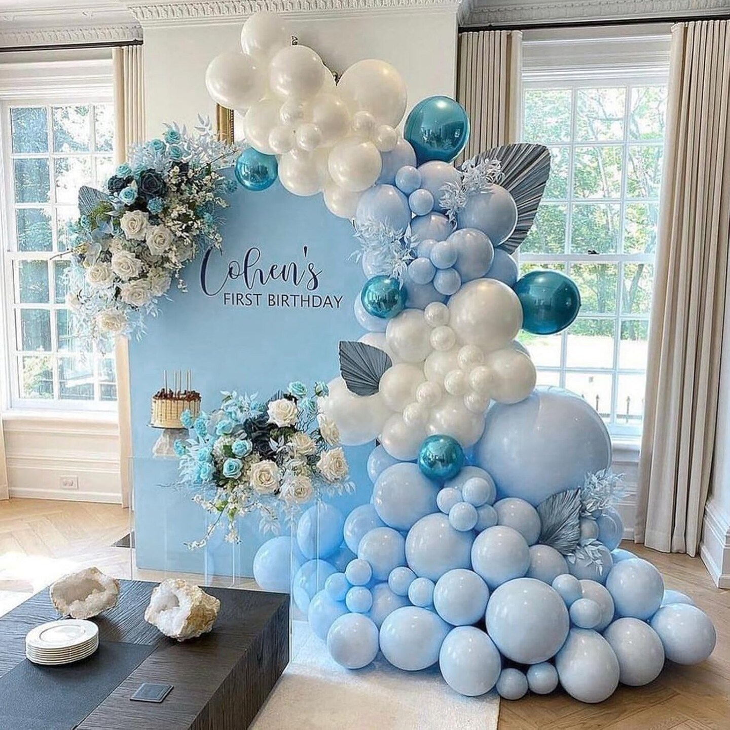 Pastel Blue Balloons Arch Garland Kit, 102PCS 18In 12In 10In 5In Baby Light Blue Balloons Different Sizes for Baby Shower Gender Reveal Party Decorations