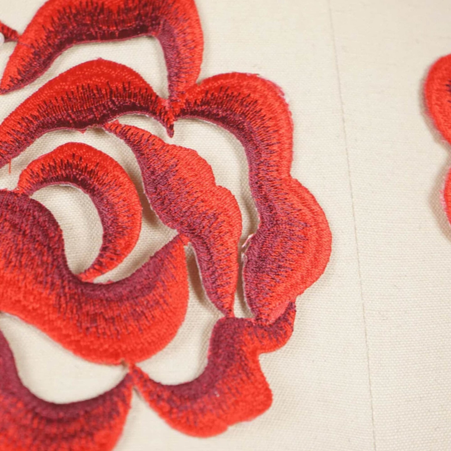 2 Pieces Wine Red Embroidery Rose Flower Patches 3D Iron On Applique for Jackets and Apparel