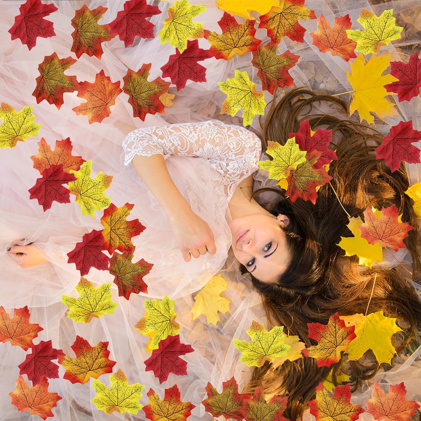 Fall Artificial Maple Leaves for Thanksgiving Decorations (Red) 5"D x 5"W x 5"H