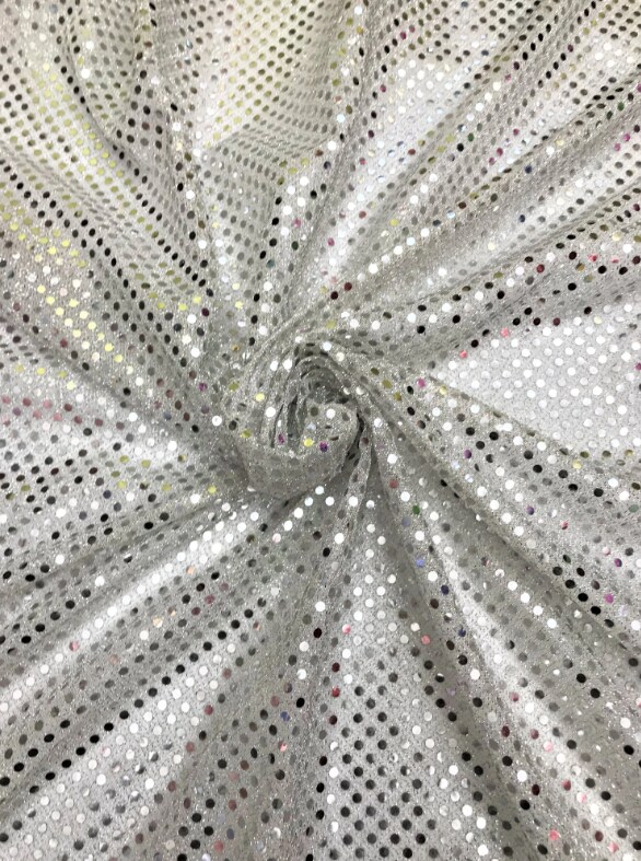 1 Yard White Silver Sparkle Mesh with Mini Sequins Polyester Fabri 42″ Wide