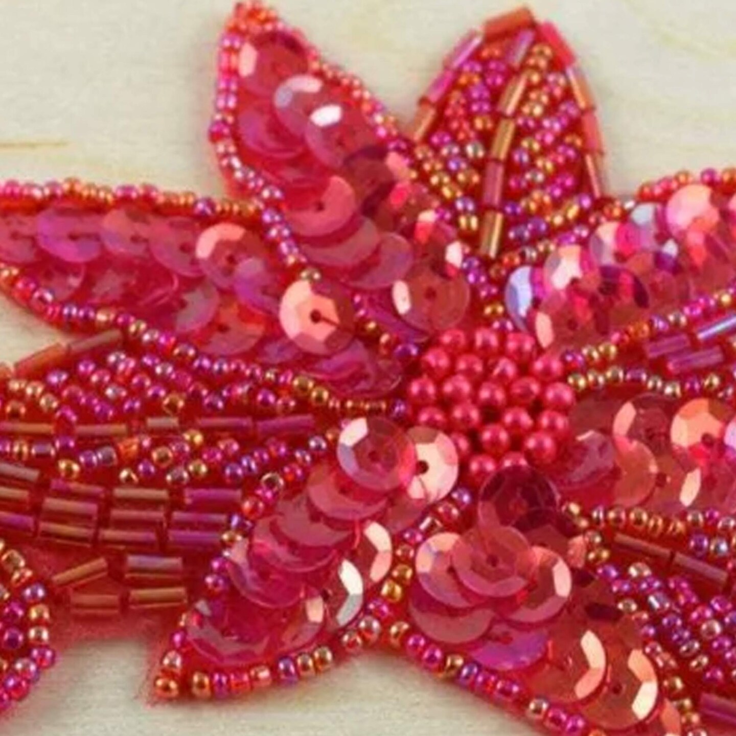 Coral Beaded Sequin Flower Patch Iron On Applique for Costumes Accessories