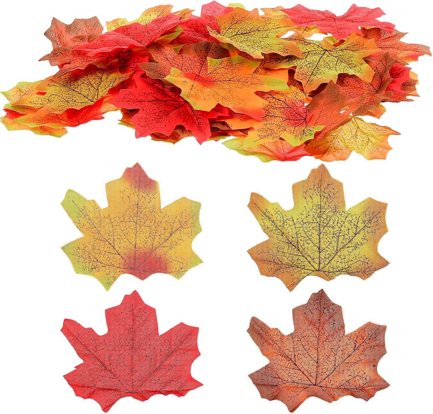 4 Colors Fake Leaves Artificial (Red, Crimson, Orange, Green) 3.15"D x 2.75"W x 0.1"H