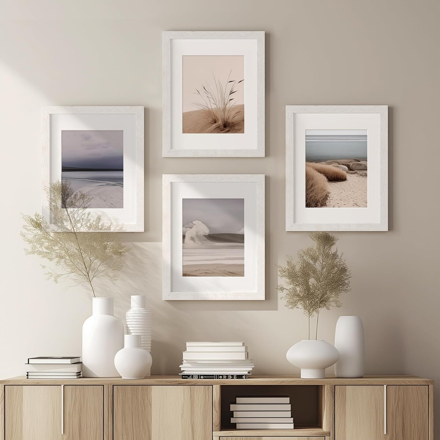 16x20 Picture Frame with Mat for 11x14 Set of 3, Rustic White Wood Grain 16x20 Frames for Wall Mounting (3 Pack, White)