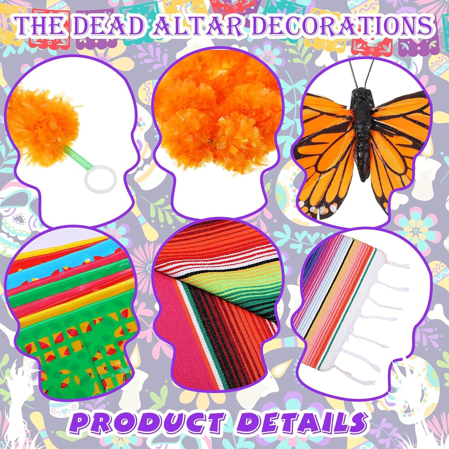 20 Pcs Dia De Los Muertos Ofrendas Altar Classic Kit (Orange)