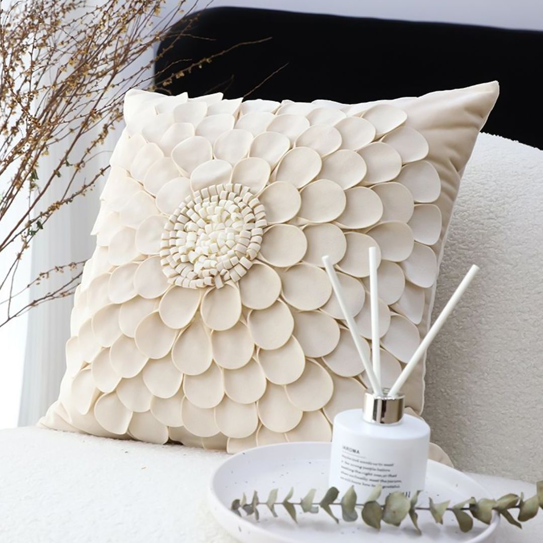 Edge Collections - 17.71" x 17.71" - Cream - Sunflower Design Pillow Cover!