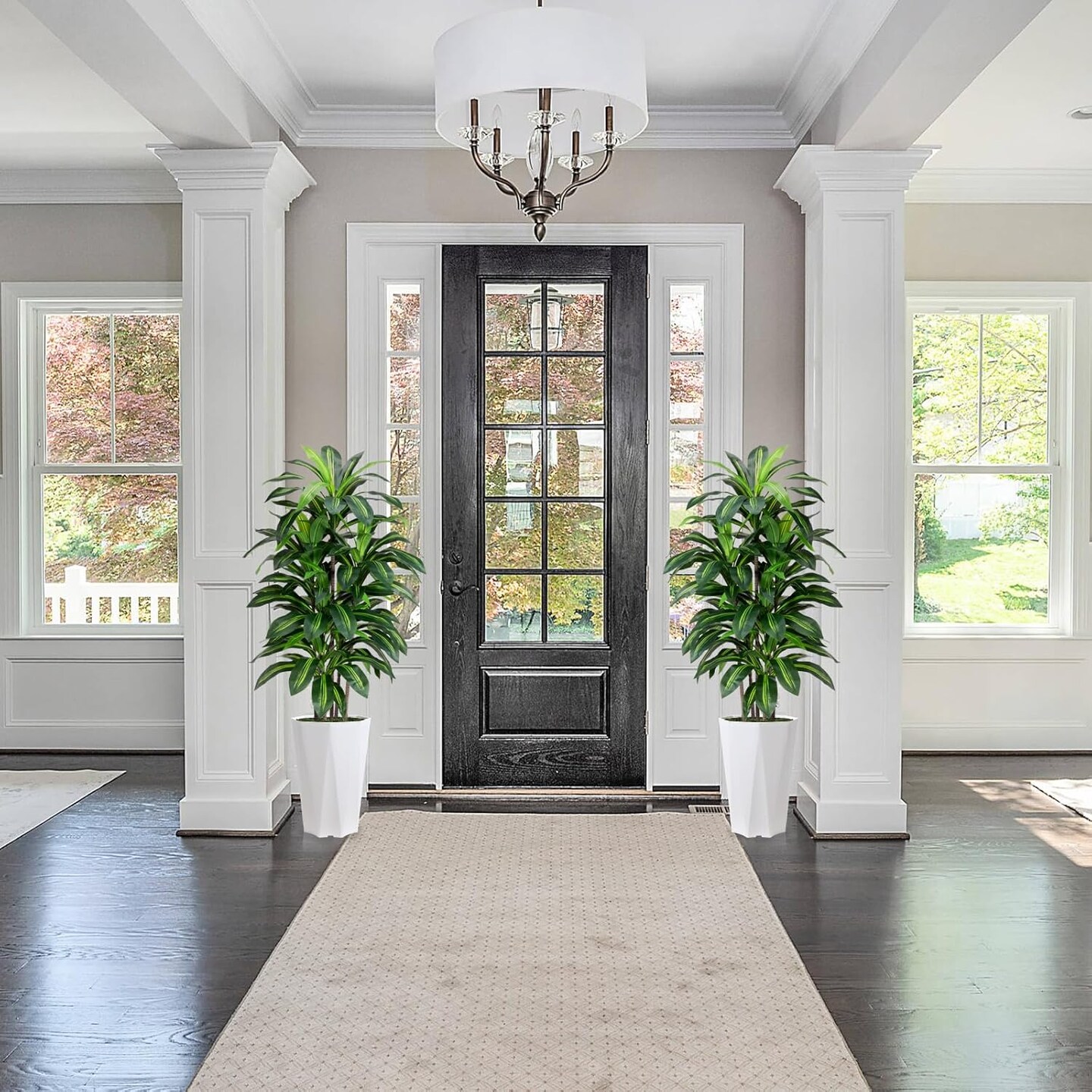 5ft Artificial Dracaena Plant – Faux Yucca with White Diamond Planter for Home & Office Decor