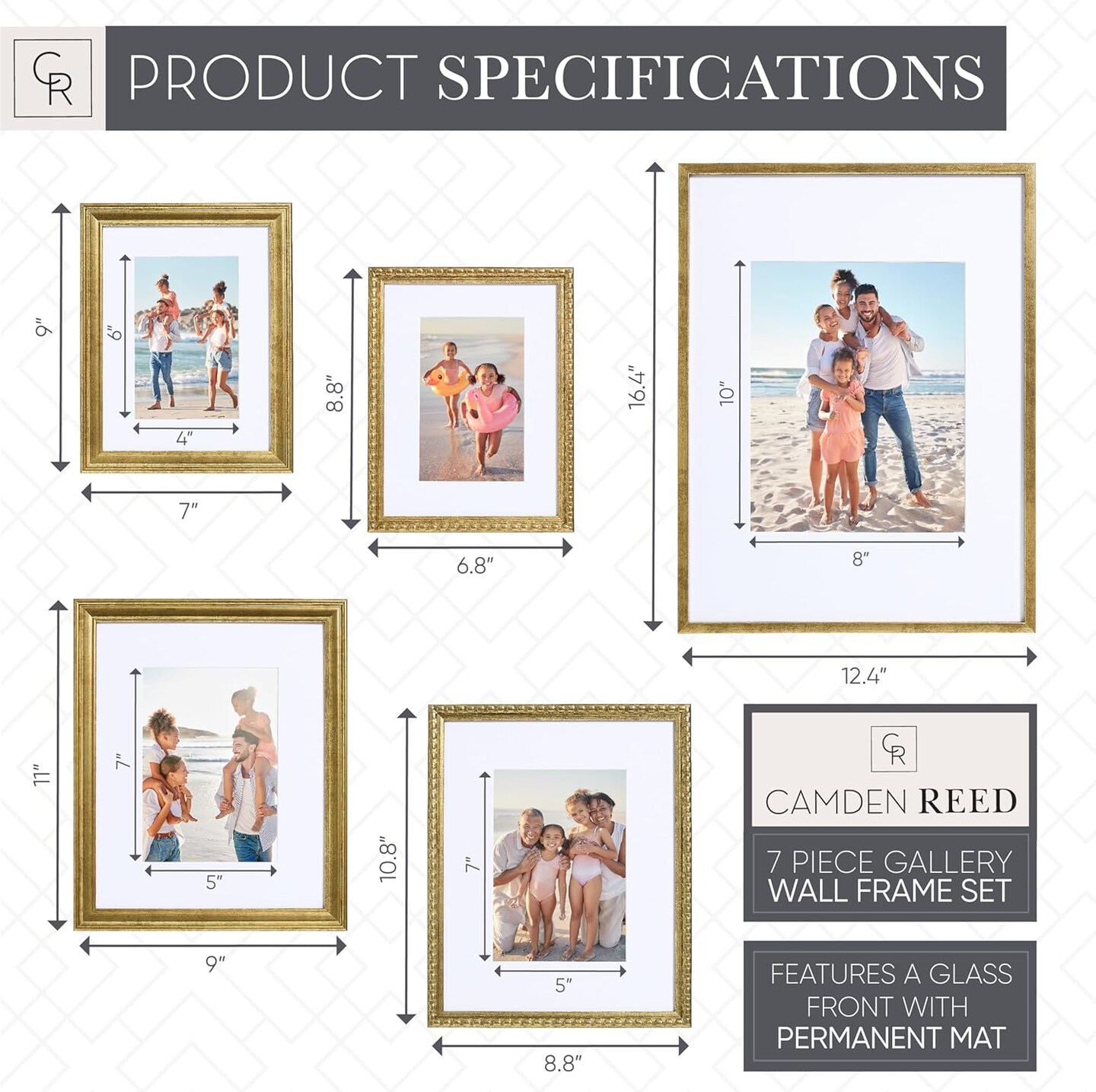 7 Piece Gallery Wall Frame Set, (1) 12x16 Inch, (2) 8x10 Inch, and (4) 6x8 Inch, Bronze
