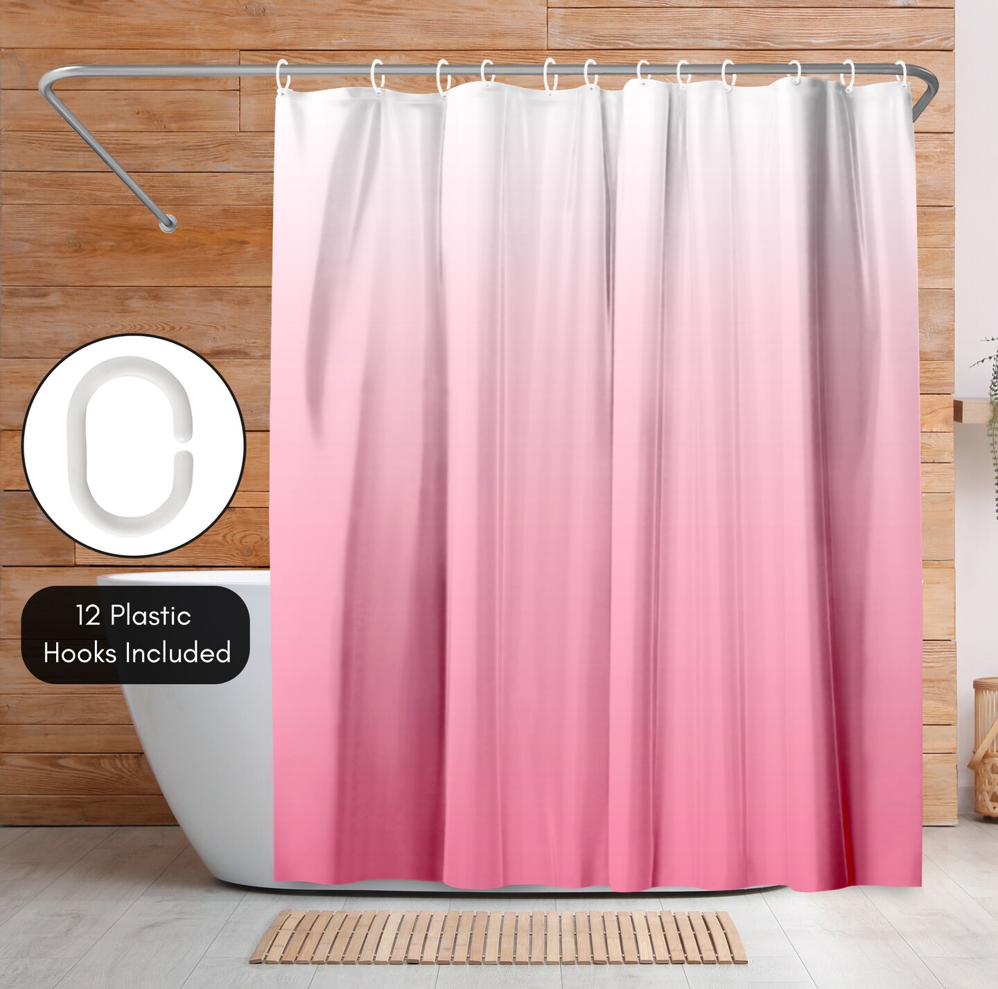 Americanflat 71x74 Ombre Pink Shower Curtain - Water Resistant - Polyester Fabric