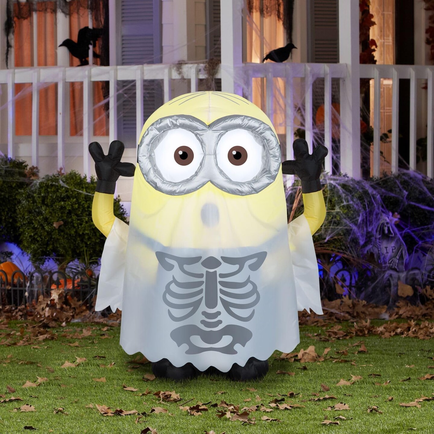 3.5' Gemmy Airblown Inflatable Halloween Minion in Skeleton Ghost Costume Yard Decoration 227091
