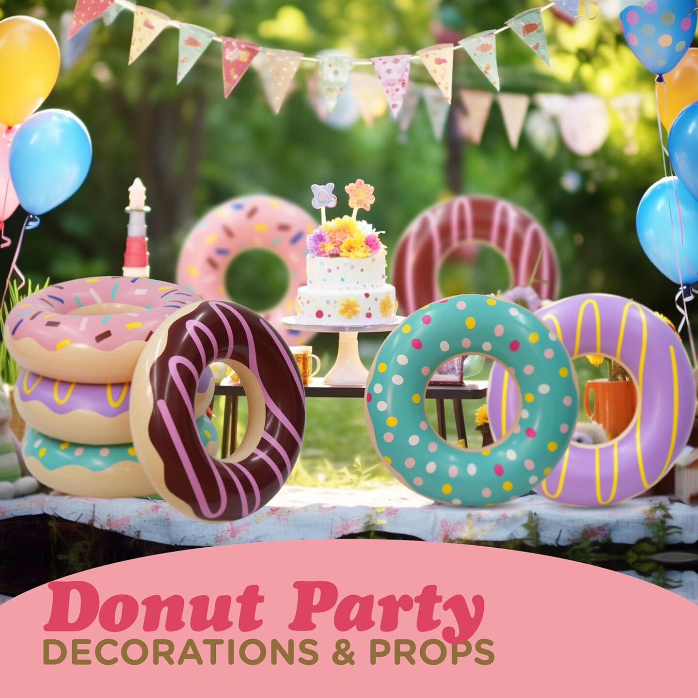 4E&#x2019;s Novelty 4 Pack Inflatable Donut Floaties - 30&#x2019;&#x2019; Swim Ring Pool Floats for Kids &#x26; Adults Beach &#x26; Pool Toys