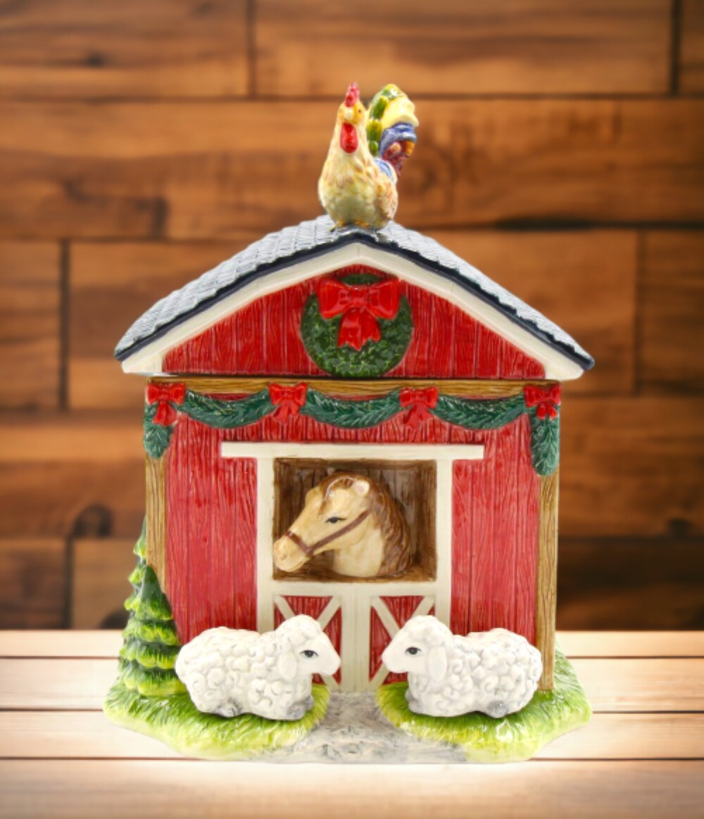 Ceramic Barn House Cookie Jar, Home D&#xE9;cor, Gift for Her, Gift for Mom, Kitchen D&#xE9;cor, Farmhouse D&#xE9;cor