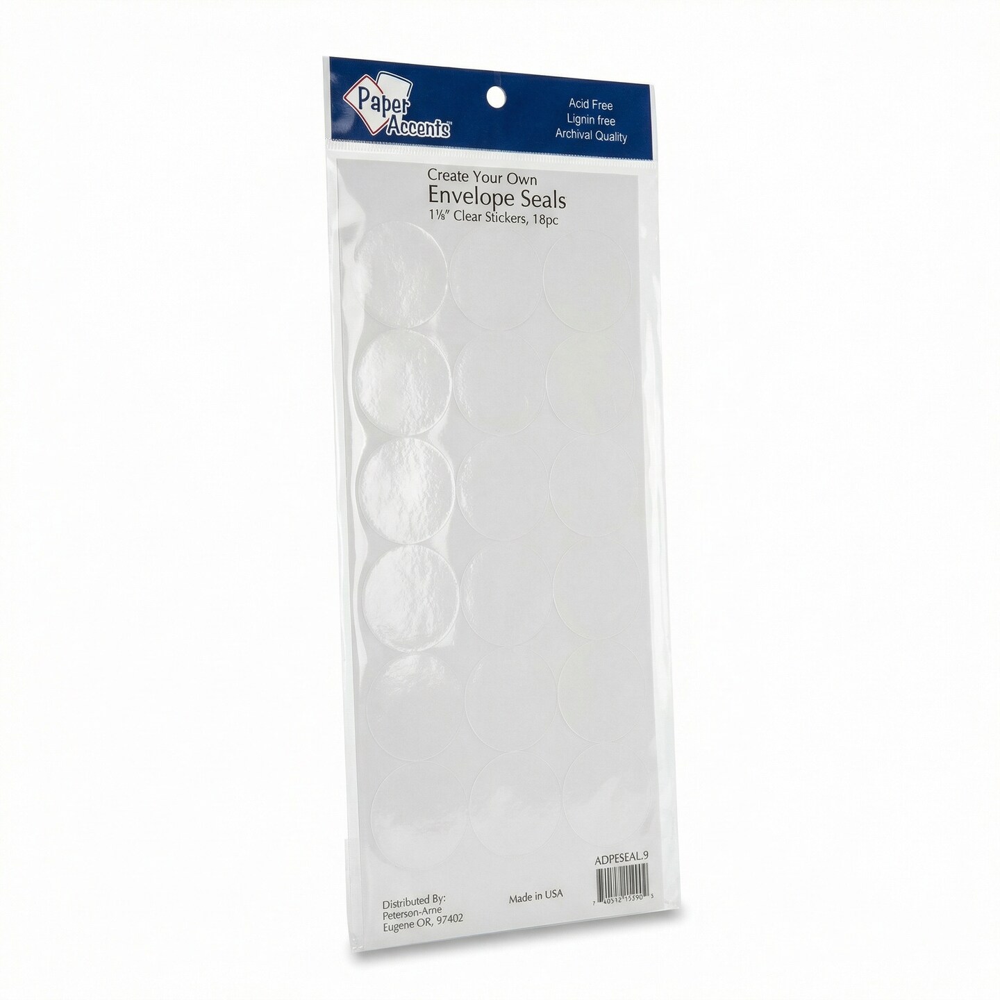 Paper Accents Envelope Seals 1 1/8 Inch Clear, Adhesive Envelope Stickers for Cards, Invitations, Letters, Stamping and Embossing, 18 Pack
