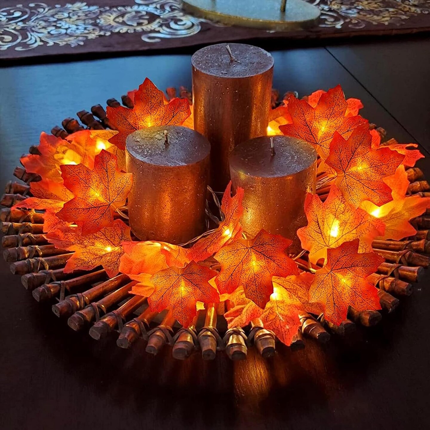 Maple Leafed Fall Garland with Lights Fall Decor