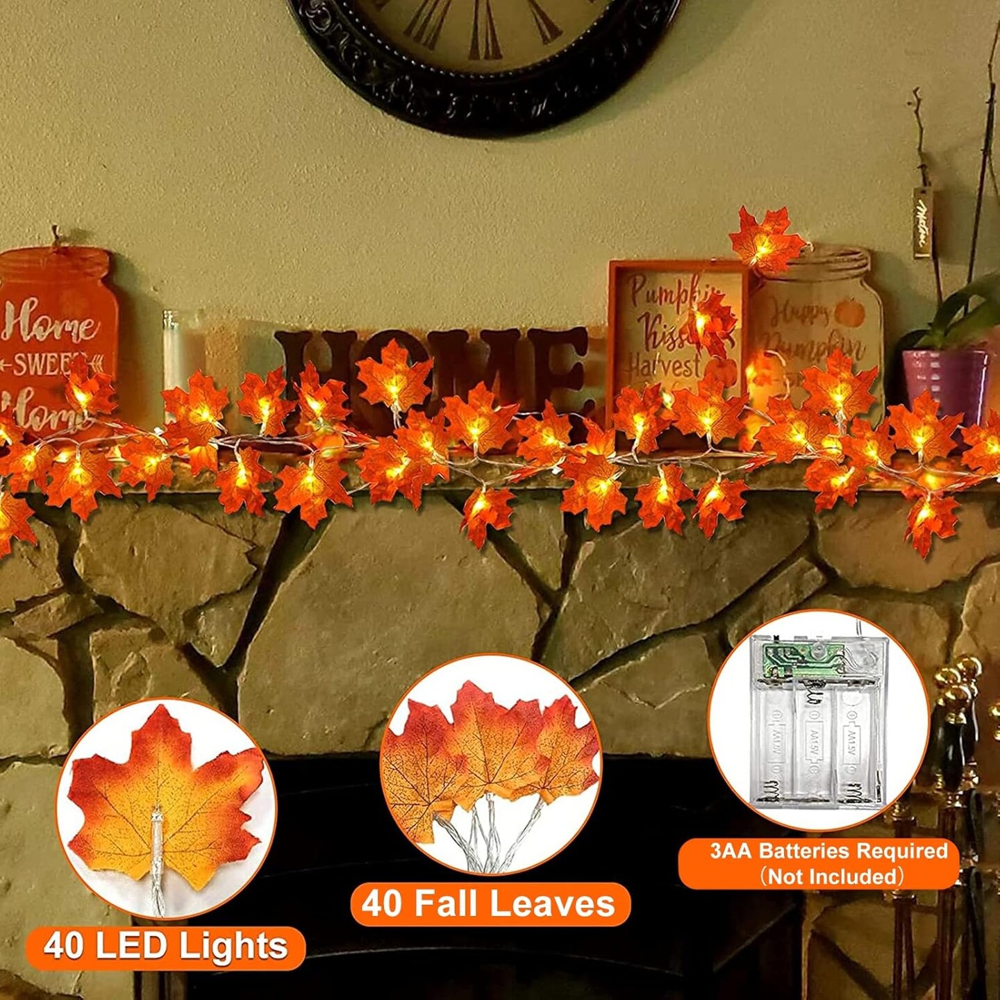 Maple Leafed Fall Garland with Lights Fall Decor