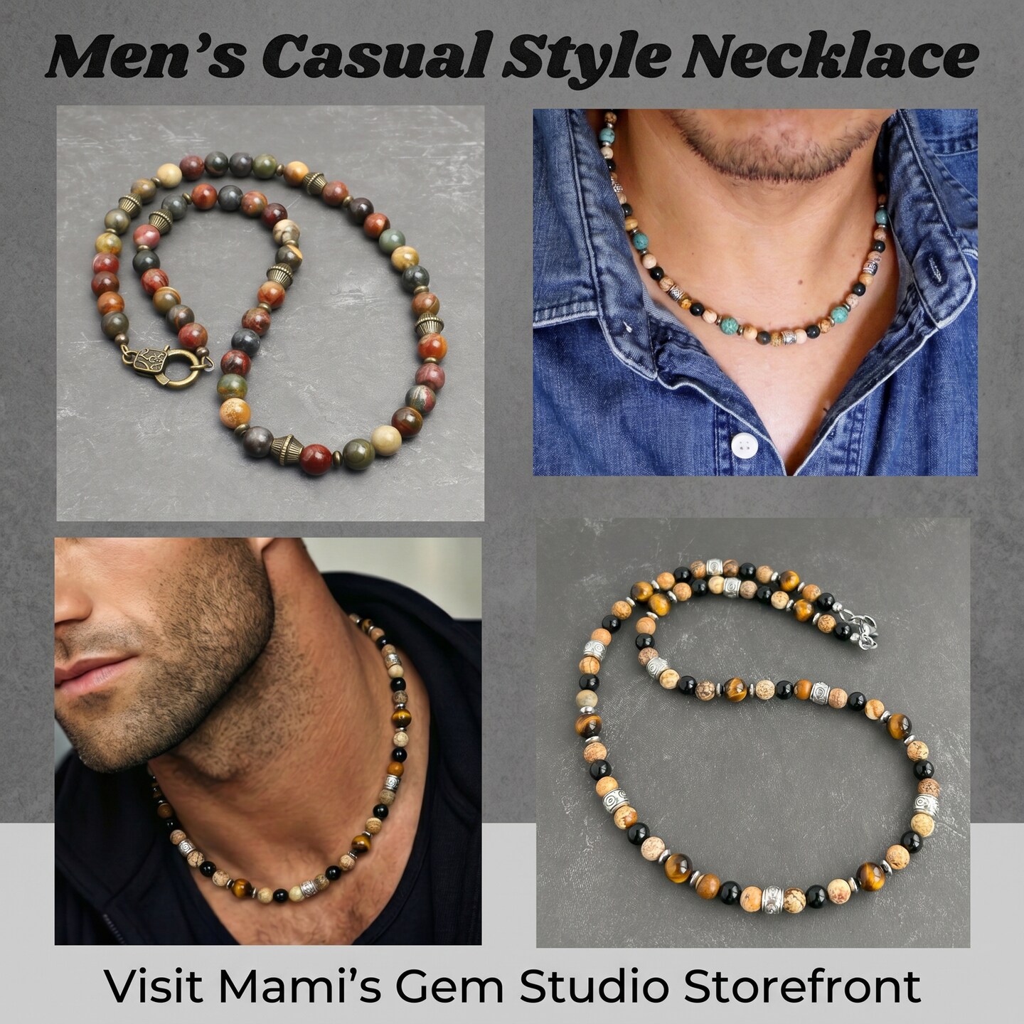 Natural Red Creek Jasper Gemstone Necklace - Earthy Multicolor 8mm