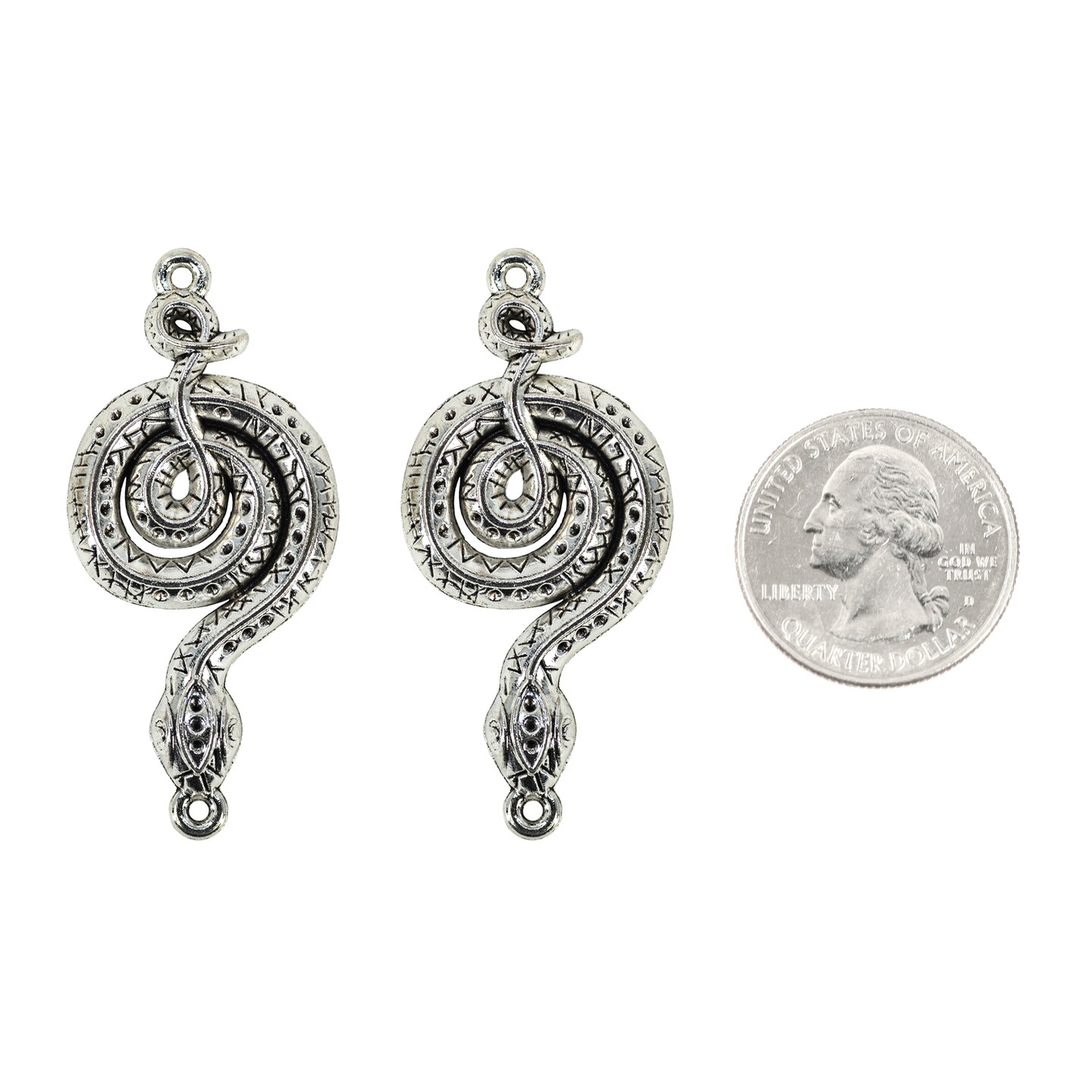 Two Silver Snake Connectors or Pendants - Silver - ZS-2C4