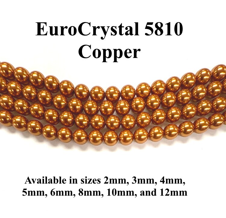 Copper EuroCrystal 5810 Round Pearls - 2mm, 3mm, 4mm, 5mm, 6mm, 8mm, 10mm, and 12mm - Strands - Made in Austria