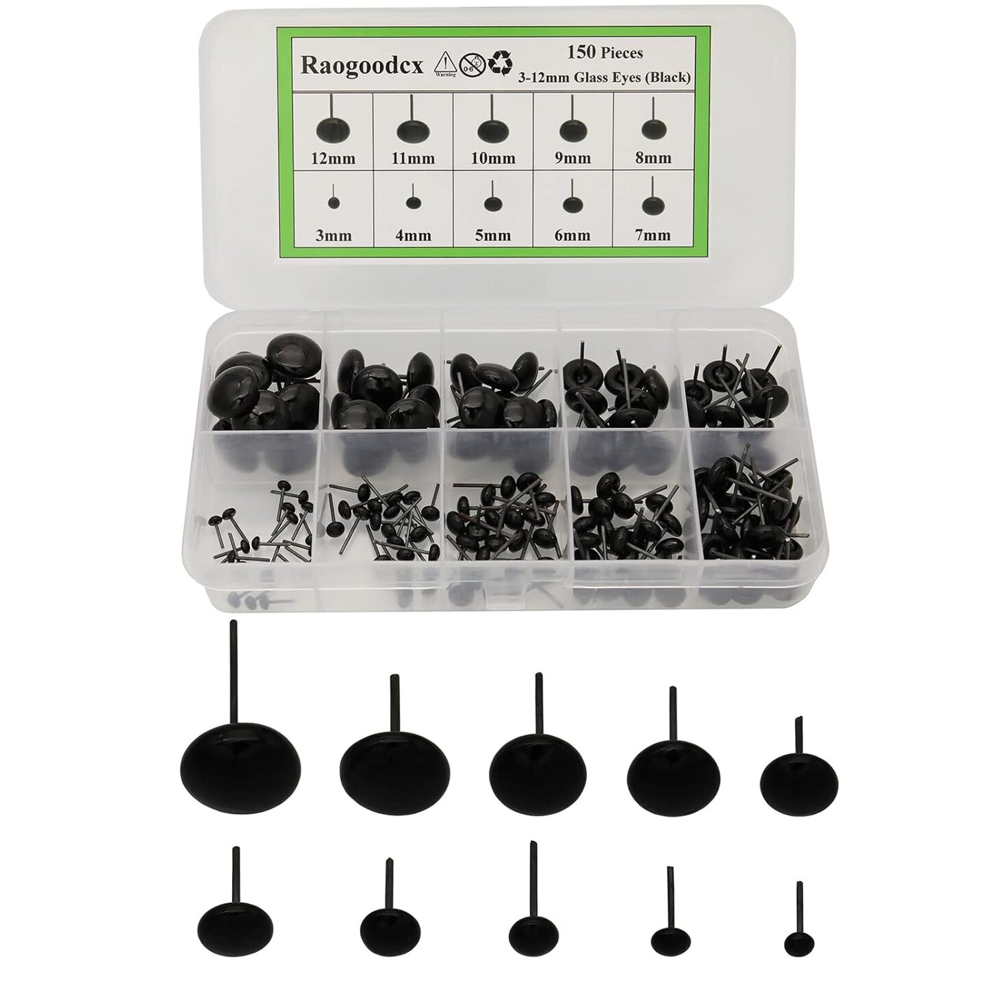 150Pcs Needle Felting Eyes Mini Glass Black Eyes Kits